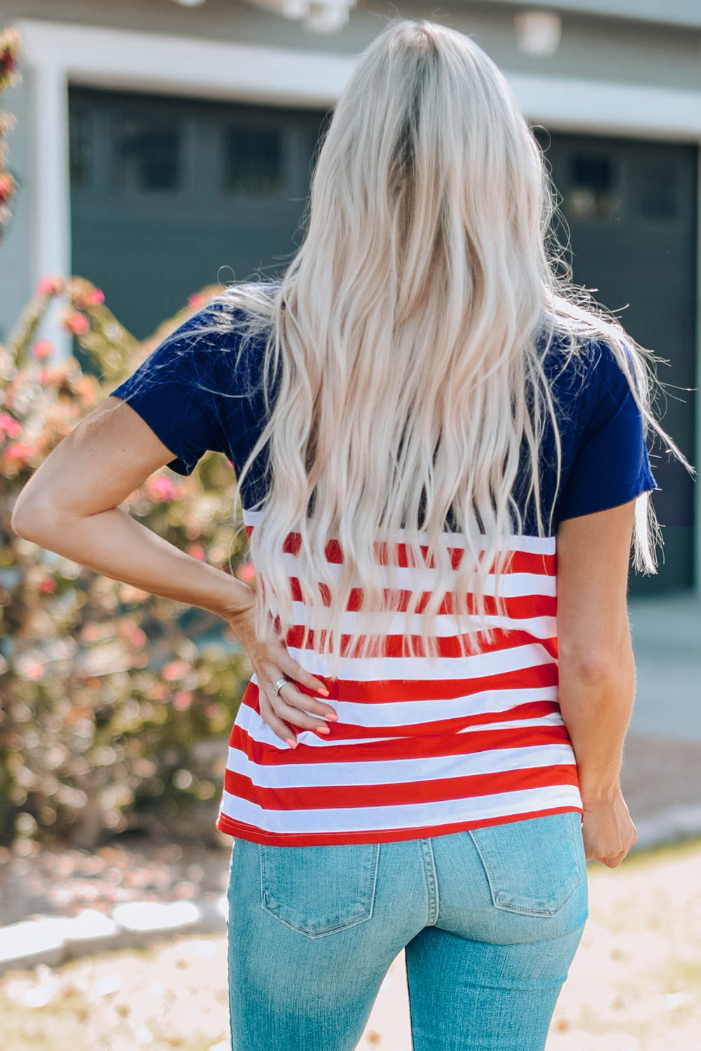 Women Stars and Stripes Round Neck T-Shirt