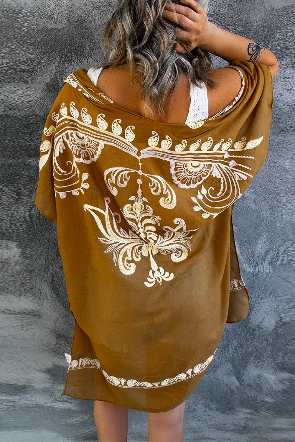 Contrast Open Front Half Sleeve Cover Up