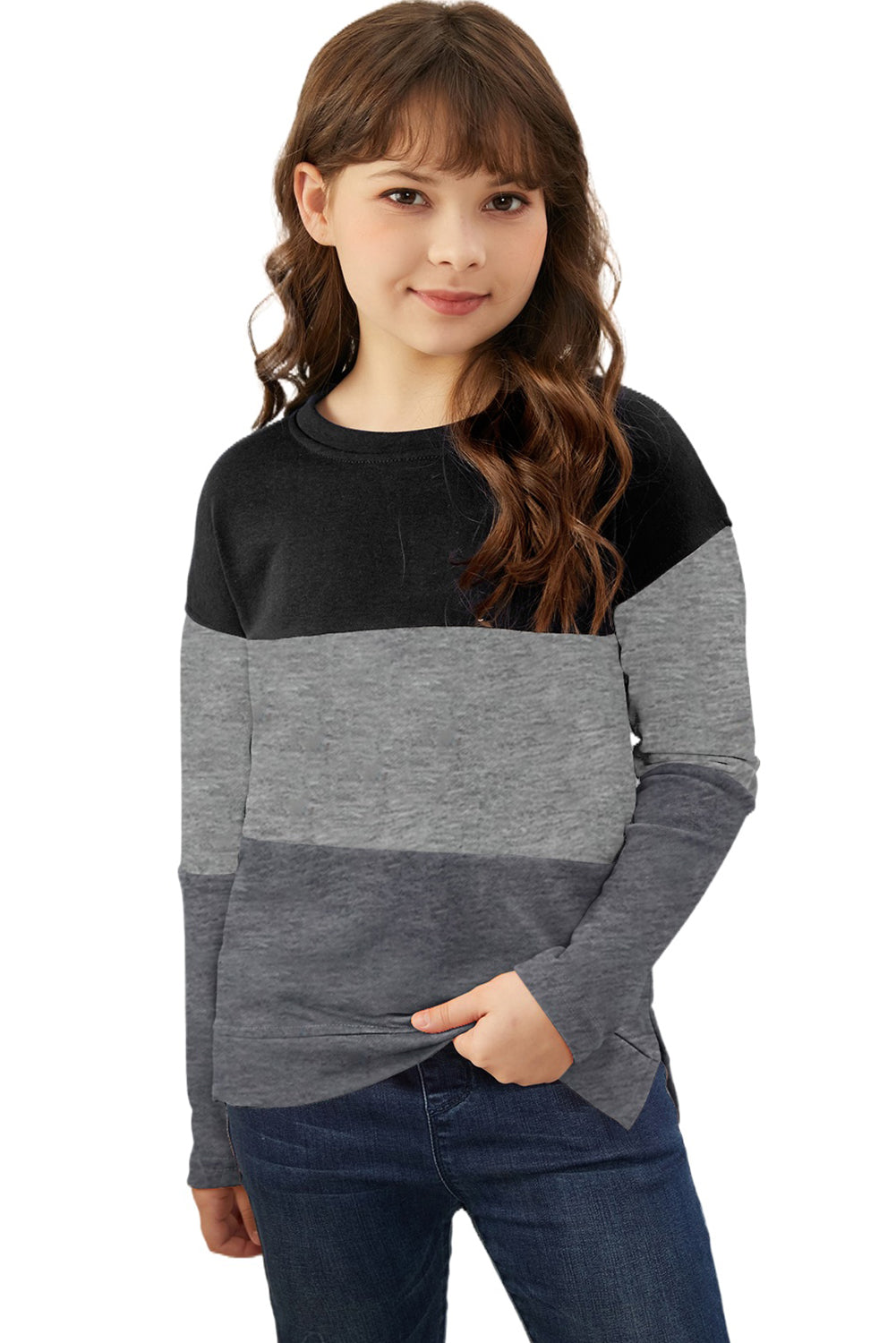 Girls Color Block Side Slit Top