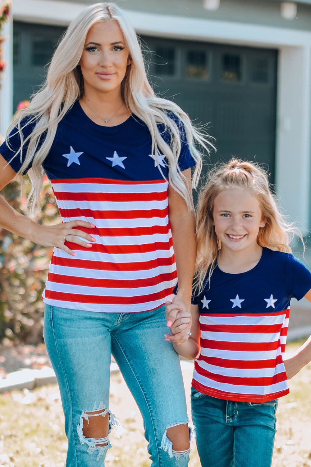 Women Stars and Stripes Round Neck T-Shirt