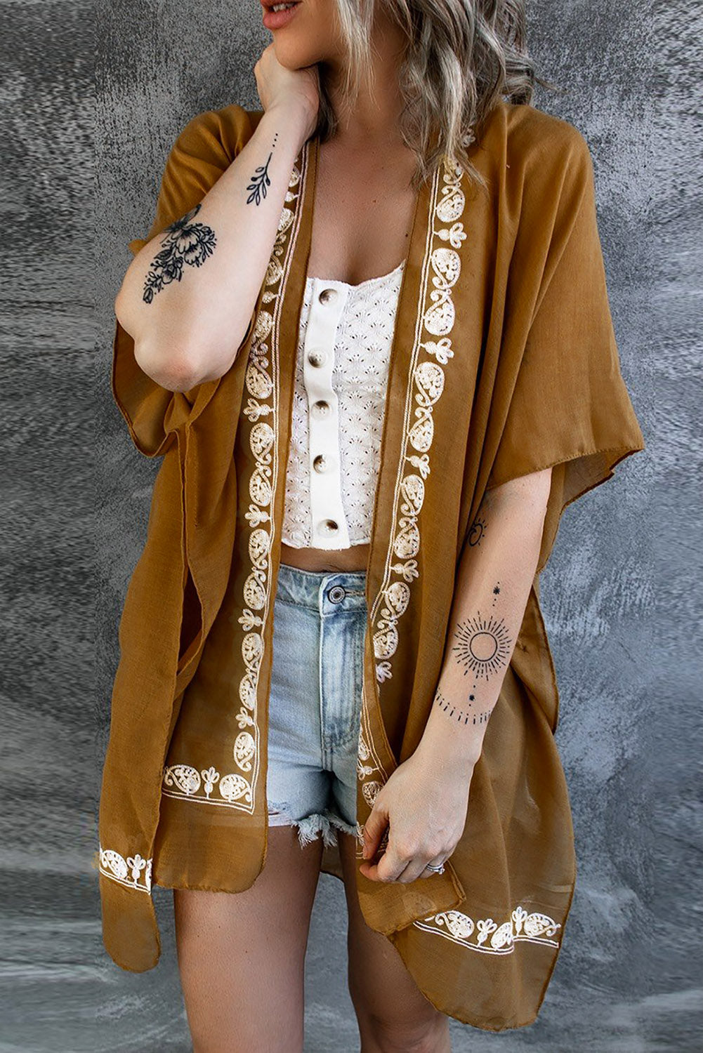 Contrast Open Front Half Sleeve Cover Up
