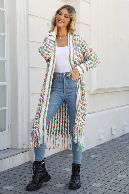 Colorful Bohemian Fringe Hem Cardigan with Free Shipping