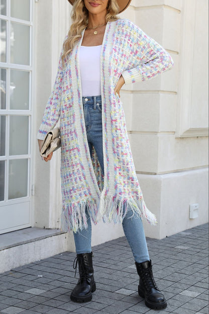 Colorful Bohemian Fringe Hem Cardigan with Free Shipping