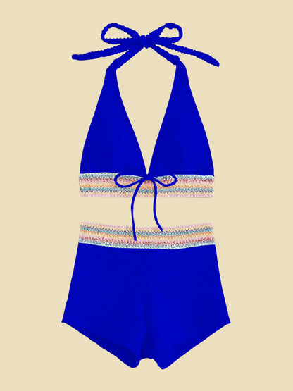 Backless Textured Halter Neck Two-Piece Swim Set