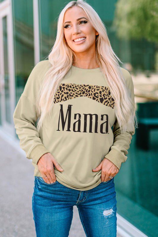 MAMA Leopard Graphic Drop Shoulder Sweatshirt