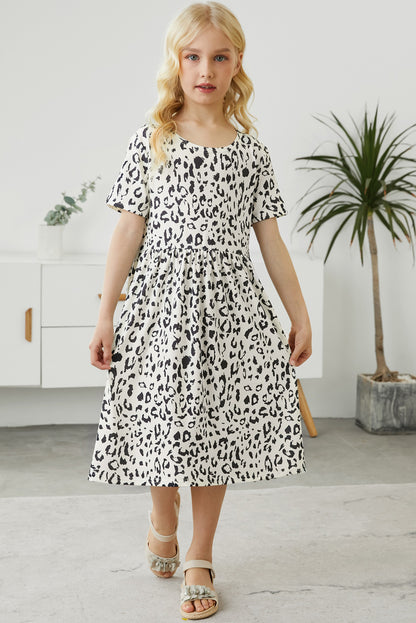 Girls Leopard Round Neck Dress