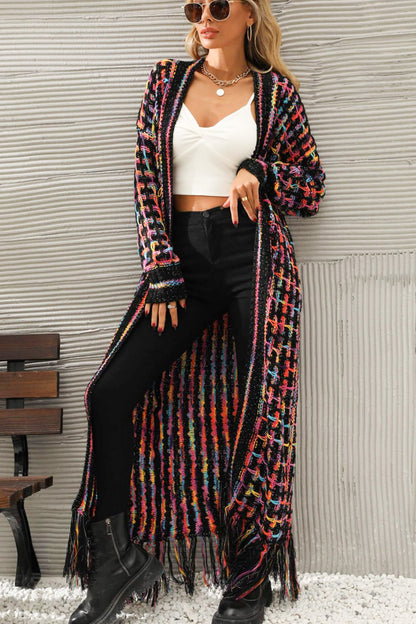 Colorful Bohemian Fringe Hem Cardigan with Free Shipping