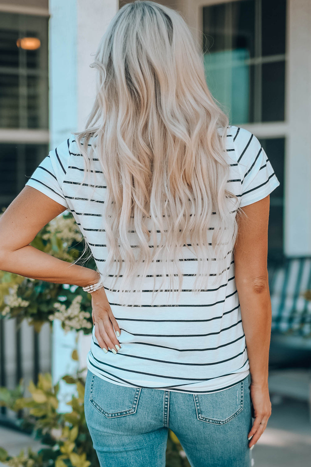 Striped Notched Neck T-Shirt