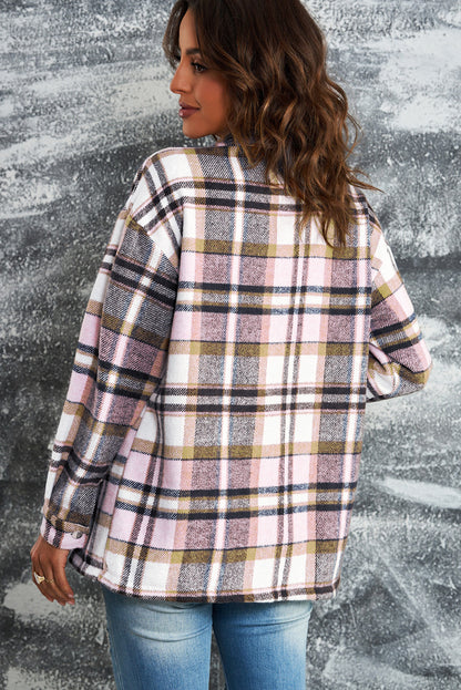 Plaid Button Front Shirt Jacket with Breast Pockets