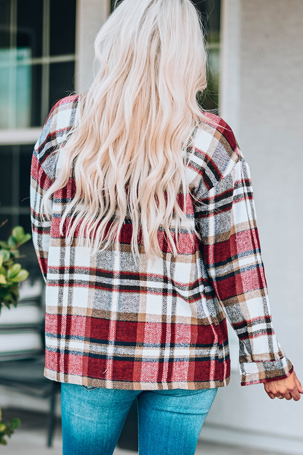 Plaid Button Front Shirt Jacket with Breast Pockets