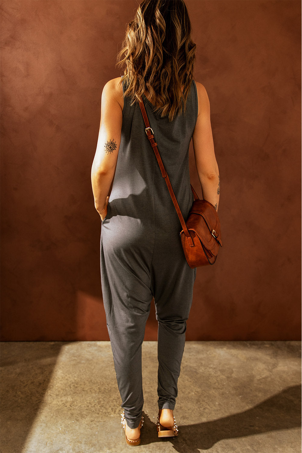 Sleeveless Pocketed Harem Jumpsuit