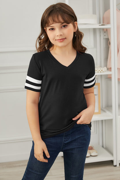 Girls Striped V-Neck Tee Shirt