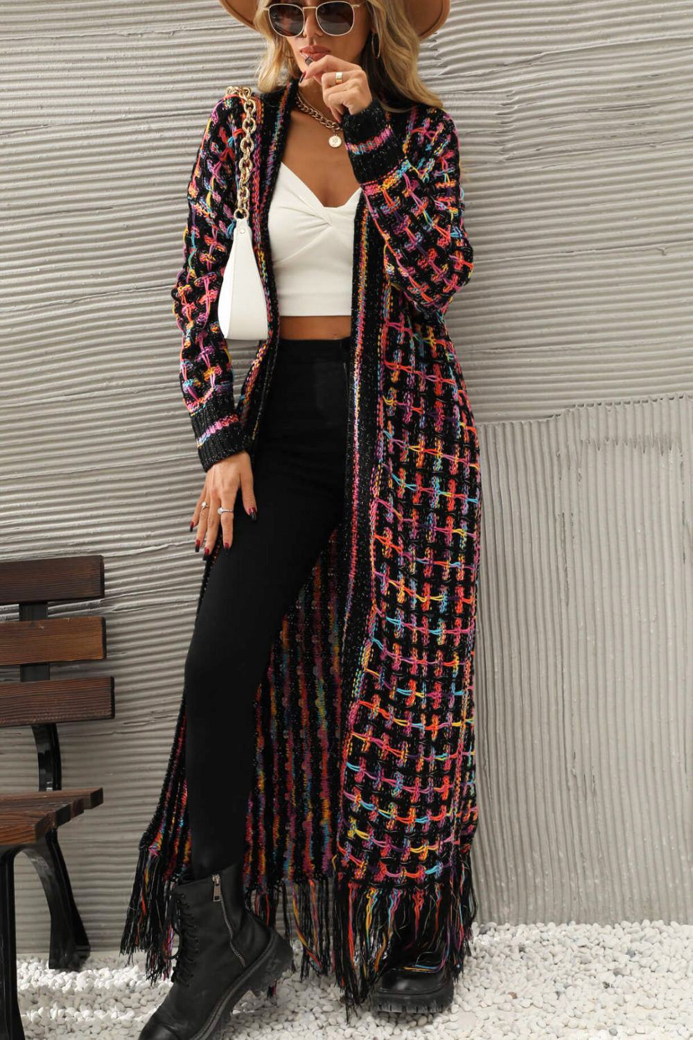 Colorful Bohemian Fringe Hem Cardigan with Free Shipping