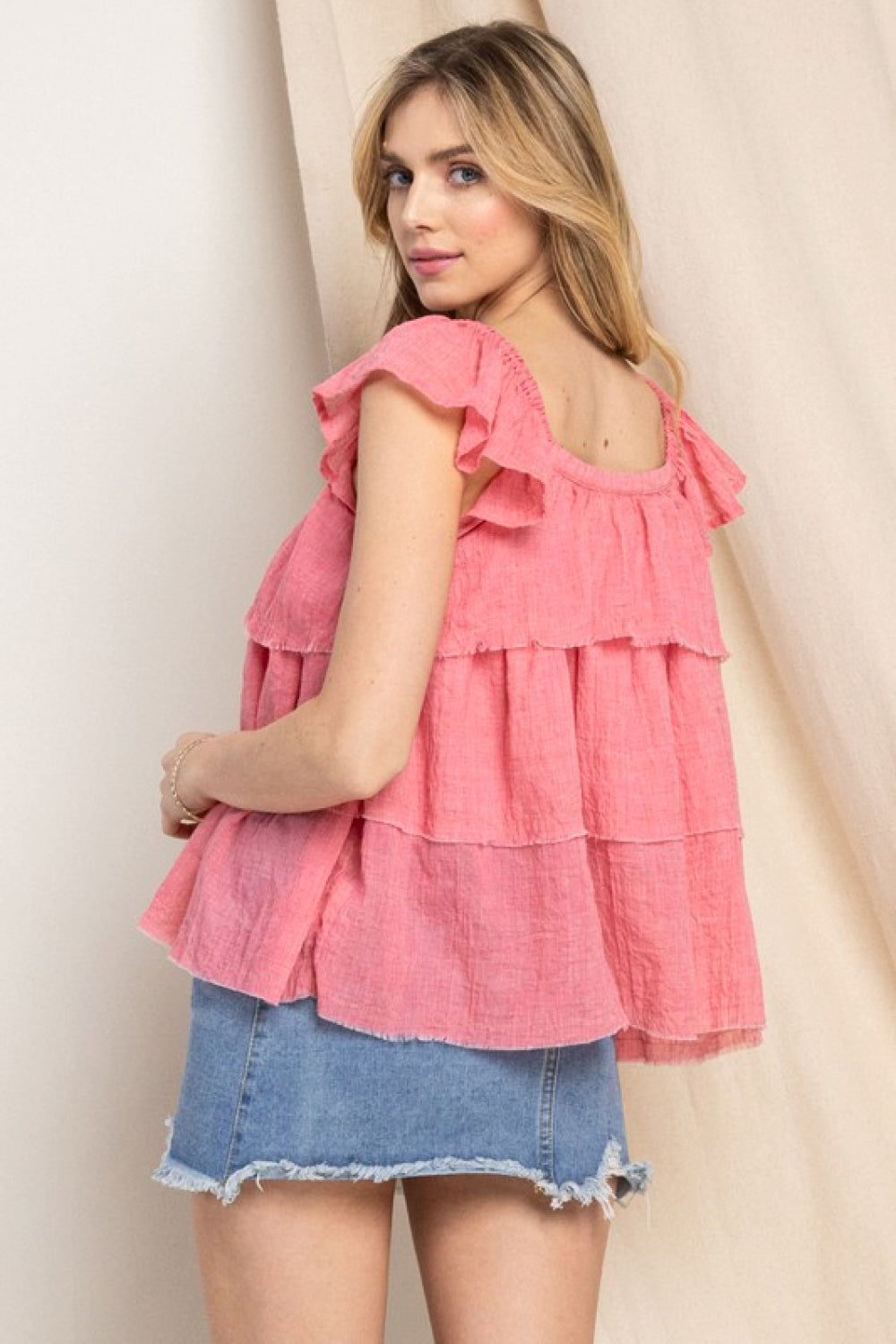 ODDI Full Size Buttoned Ruffled Top