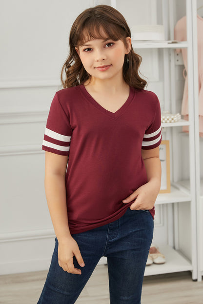 Girls Striped V-Neck Tee Shirt