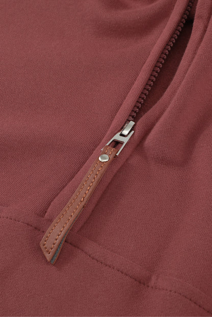 Half Zip Patch Pocket Drawstring Hoodie