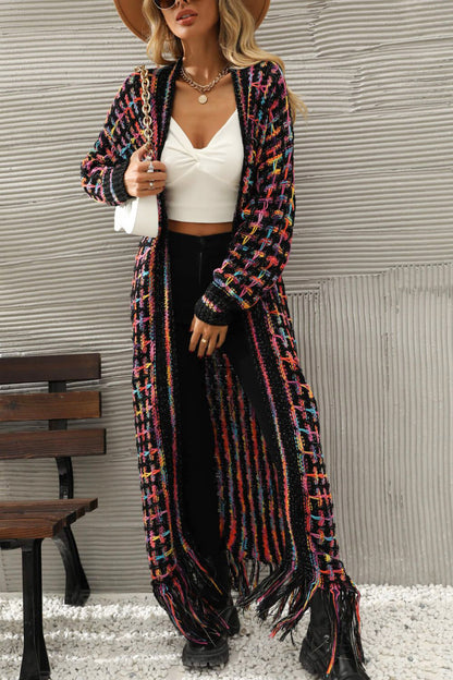 Colorful Bohemian Fringe Hem Cardigan with Free Shipping