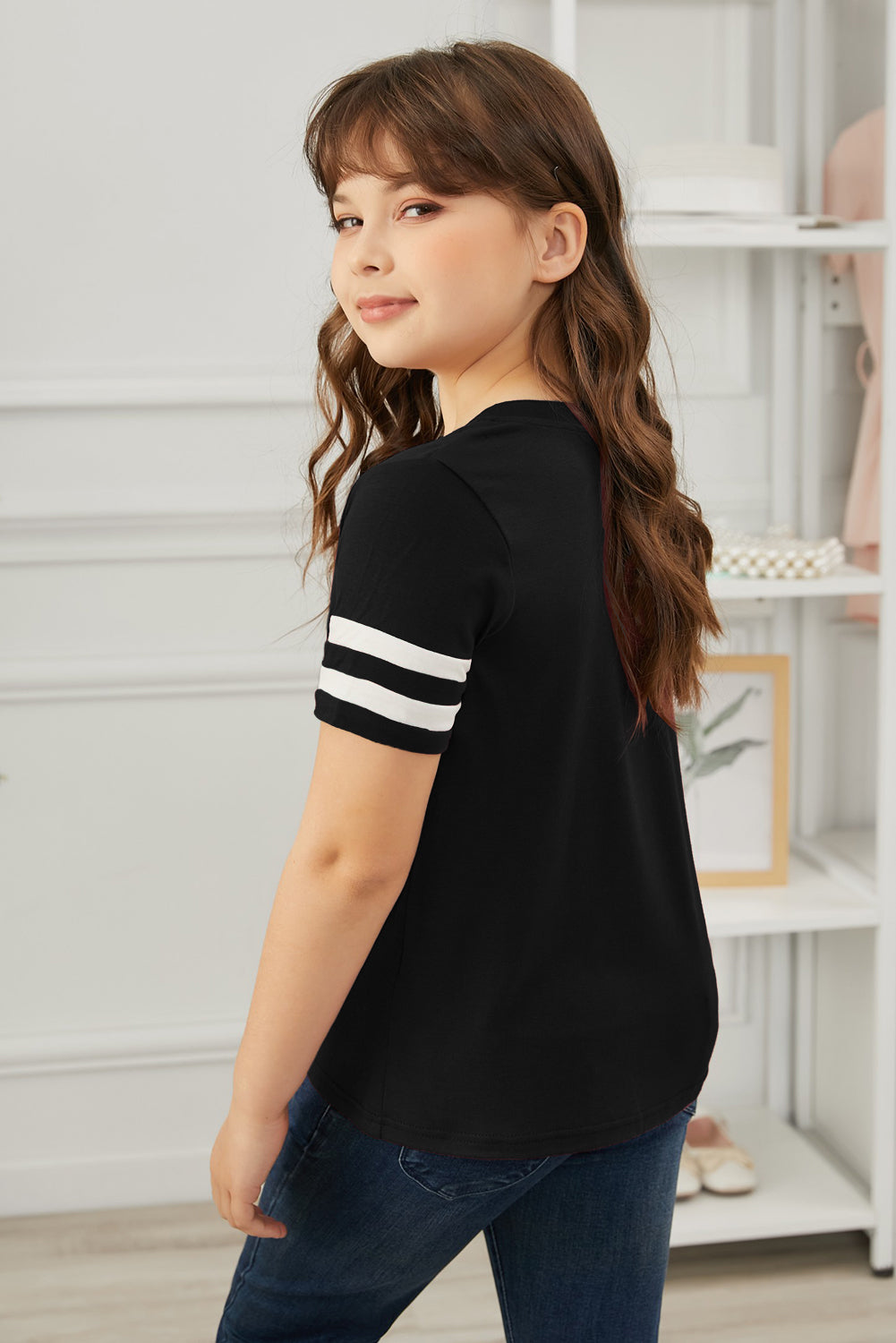 Girls Striped V-Neck Tee Shirt