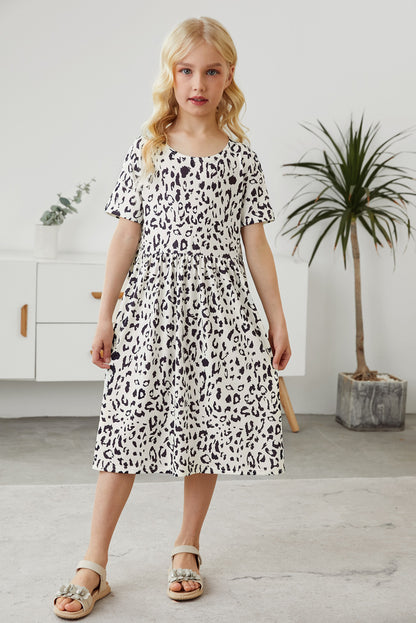 Girls Leopard Round Neck Dress