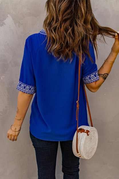 Embroidered V-Neck Top