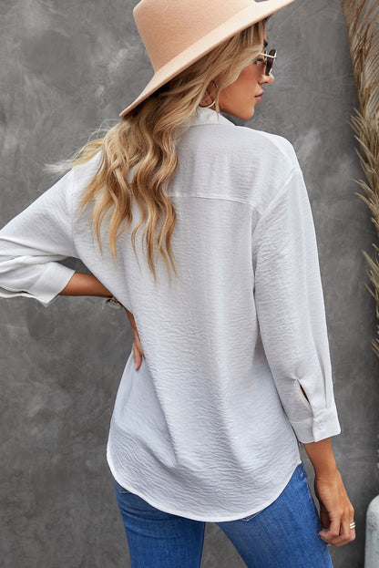 Textured Johnny Collar Three-Quarter Sleeve Blouse