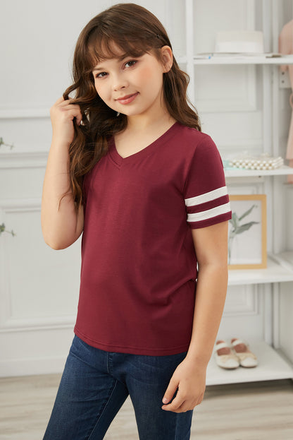 Girls Striped V-Neck Tee Shirt