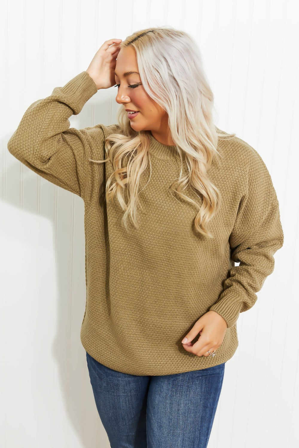 Zenana Bundled Up Full Size Round Neck Sweater