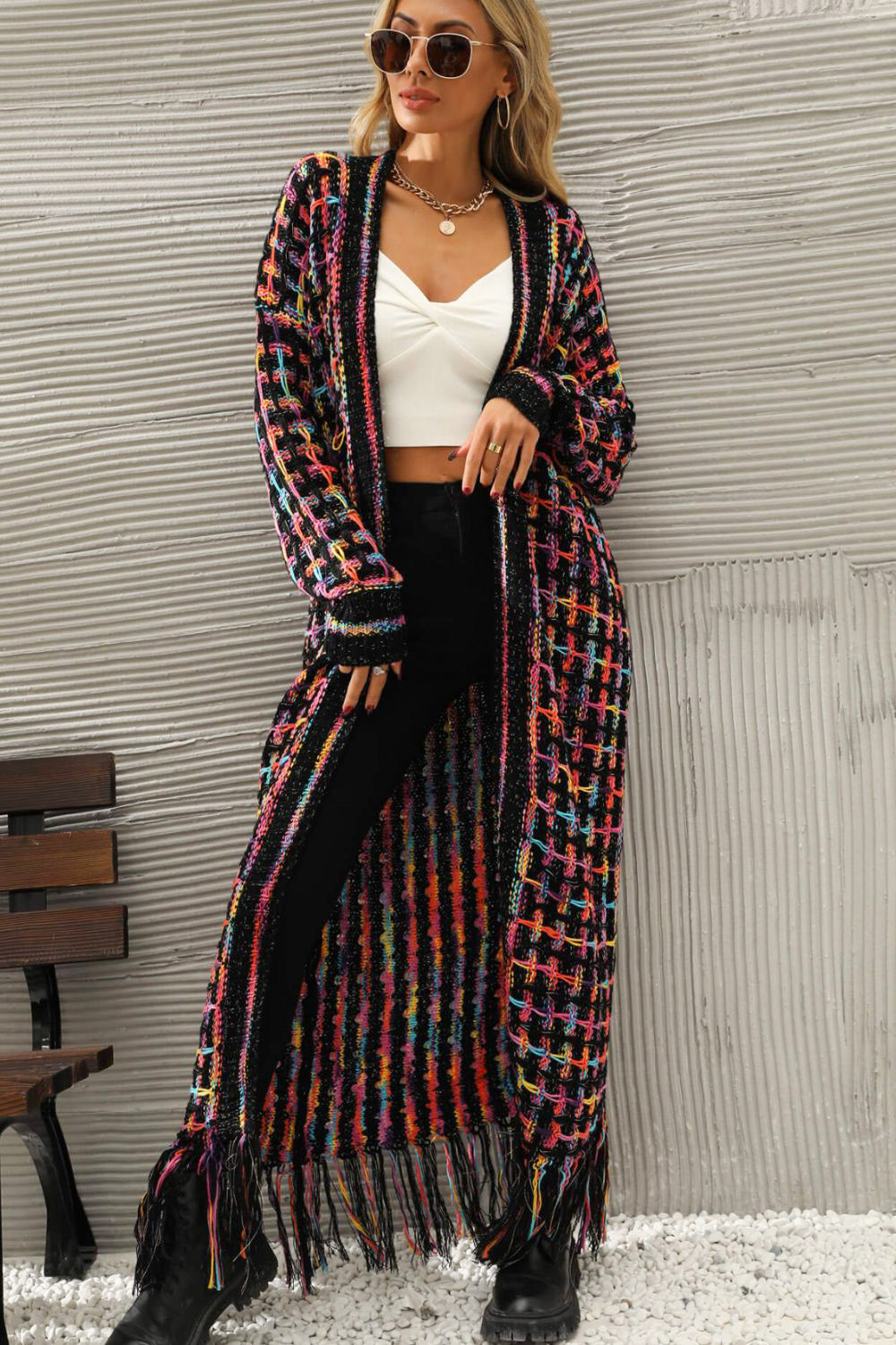 Colorful Bohemian Fringe Hem Cardigan with Free Shipping