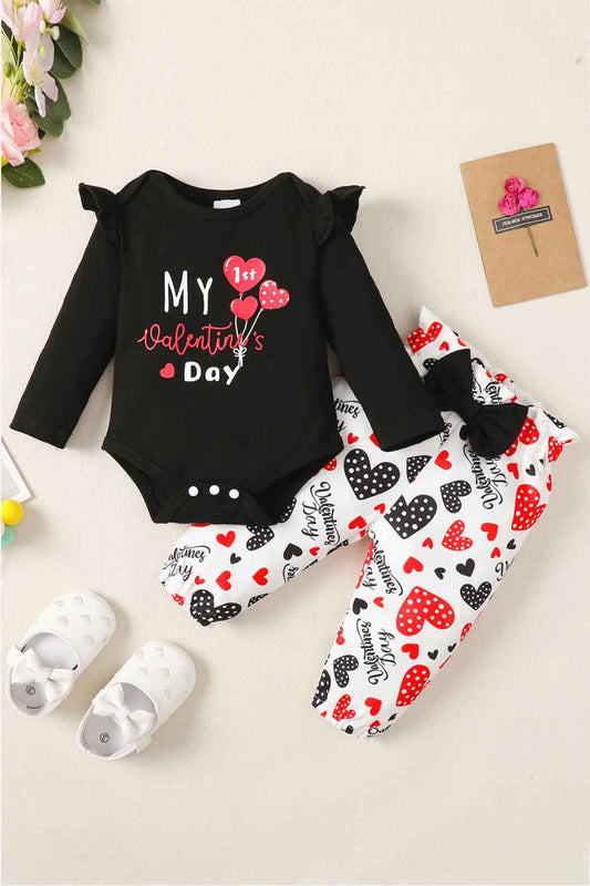 Baby Girl Graphic Bodysuit and Heart Print Pants Set