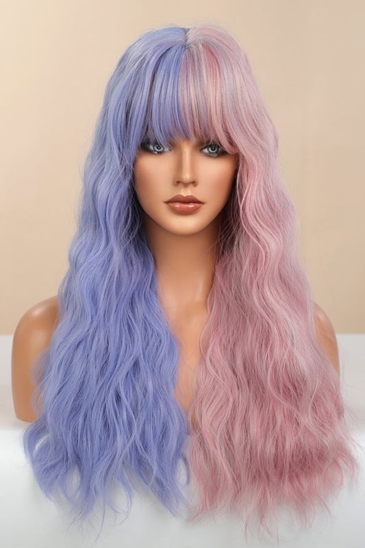 Blue/Pink Split Dye Synthetic Long Wave 26 Inch Wig